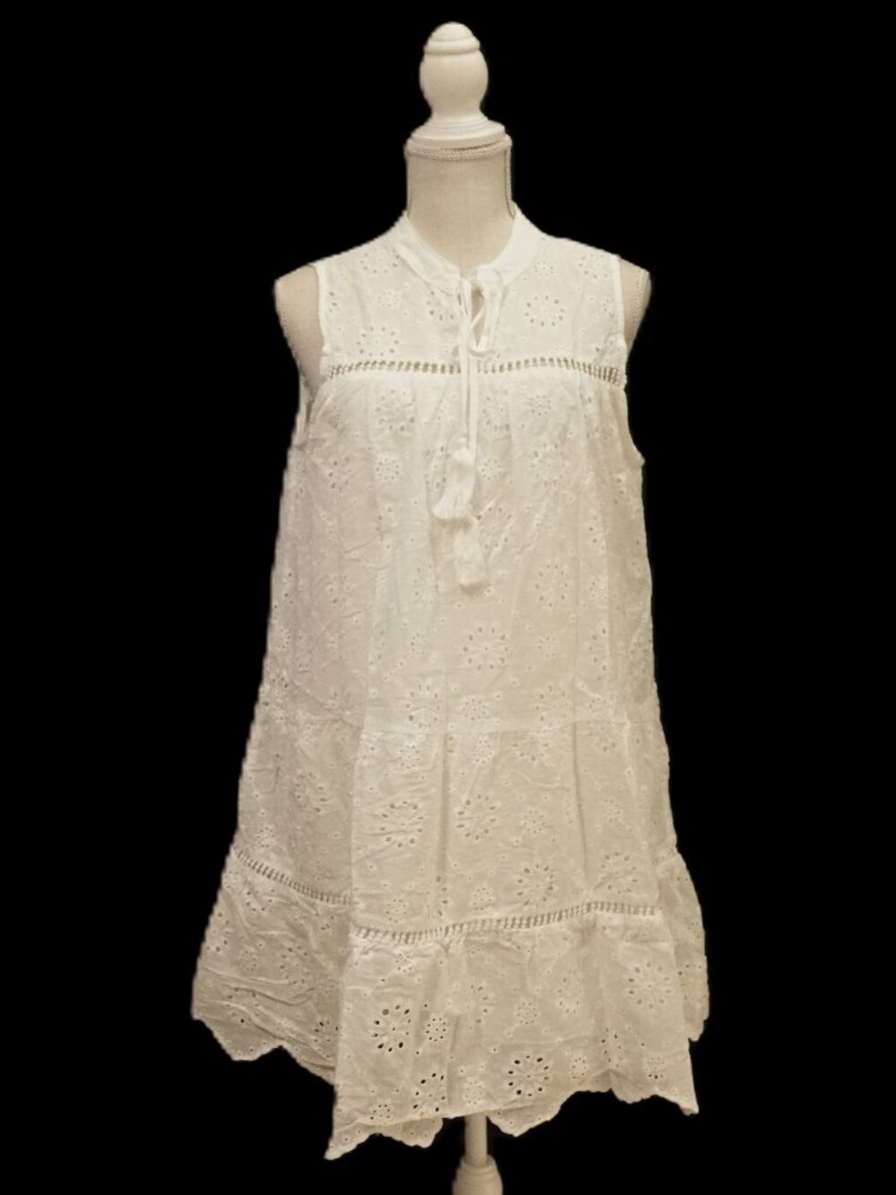 Cupshe Ivory Eyelet Cover Up Dress Split V Neck Sleeveless Sundress Women’s Lg